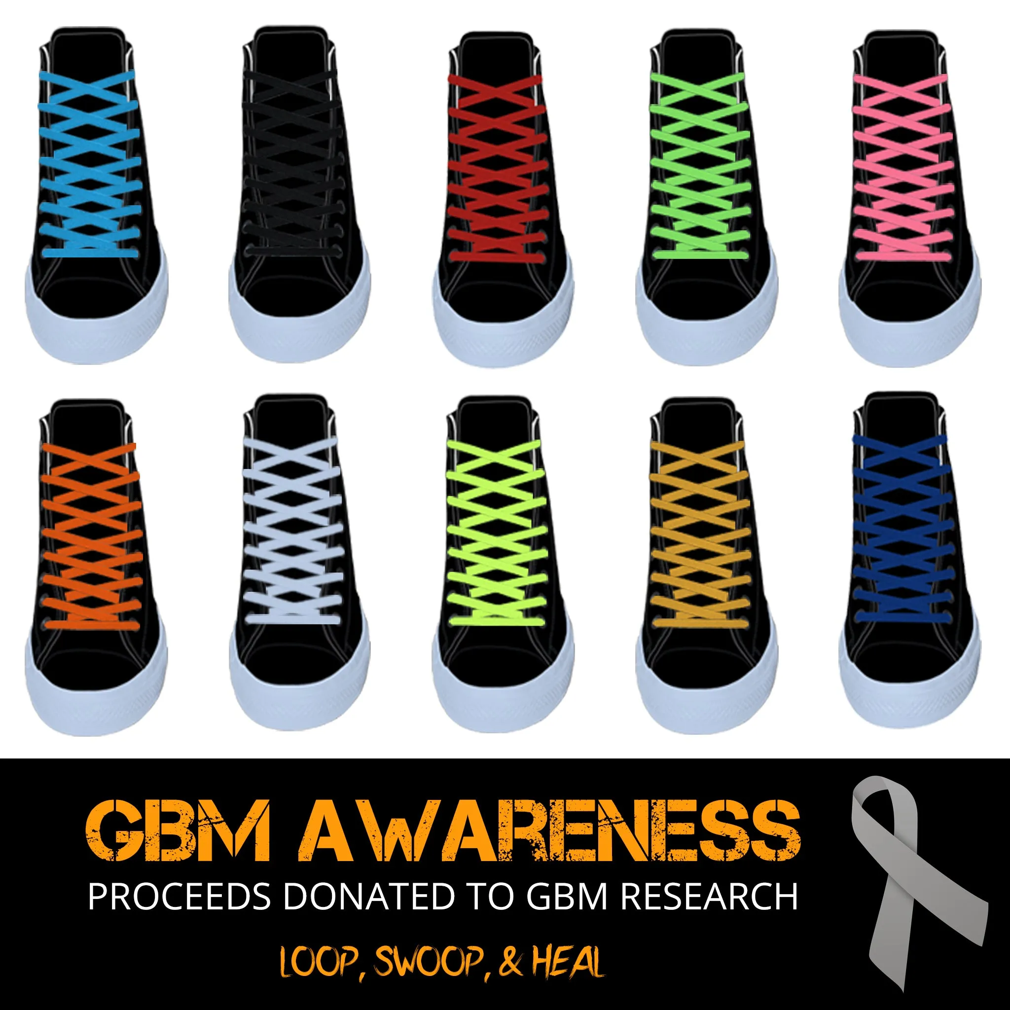 45" Flat Athletic Laces for GBM Awareness