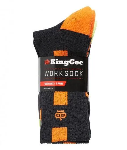 5 x Kinggee Work Socks Multi-Colour Crew