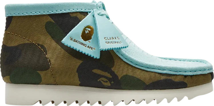 A Bathing Ape x Wallabee Light Blue Camo Sneakers, blue