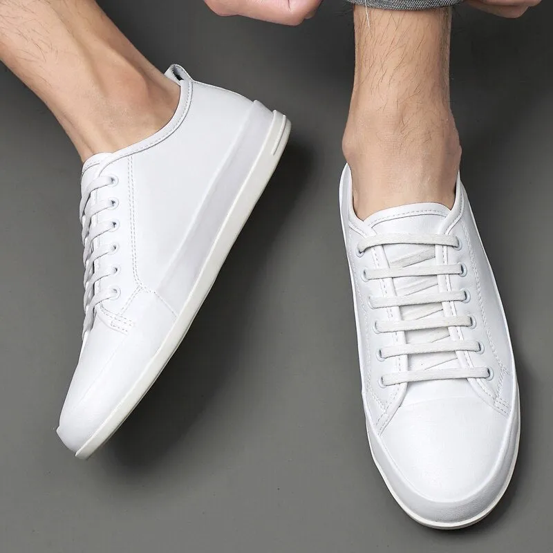 Advbridge Men Lace-up Shoes Flat Leather Shoes Men Vulcanized Shoes Casual Shoes White Sneakers British Casual Non-Slip Shoes Fashion