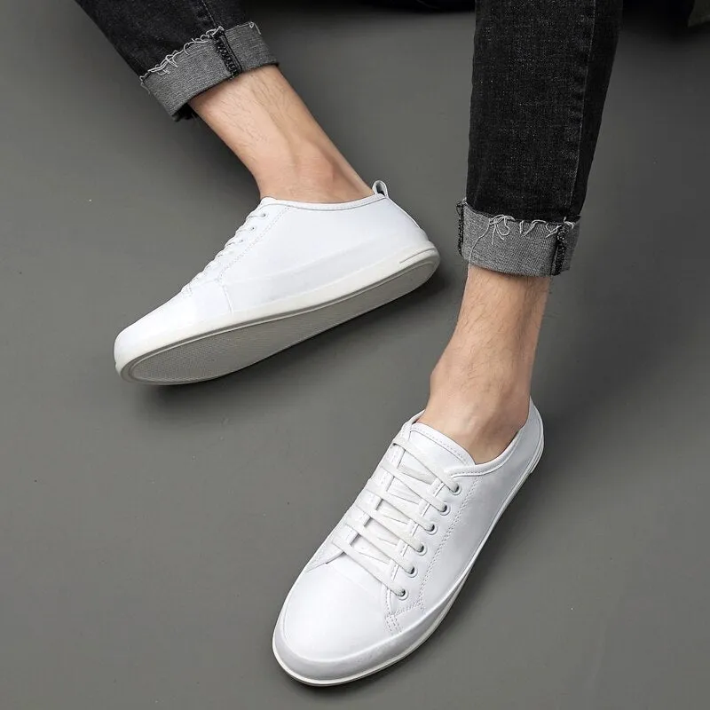 Advbridge Men Lace-up Shoes Flat Leather Shoes Men Vulcanized Shoes Casual Shoes White Sneakers British Casual Non-Slip Shoes Fashion