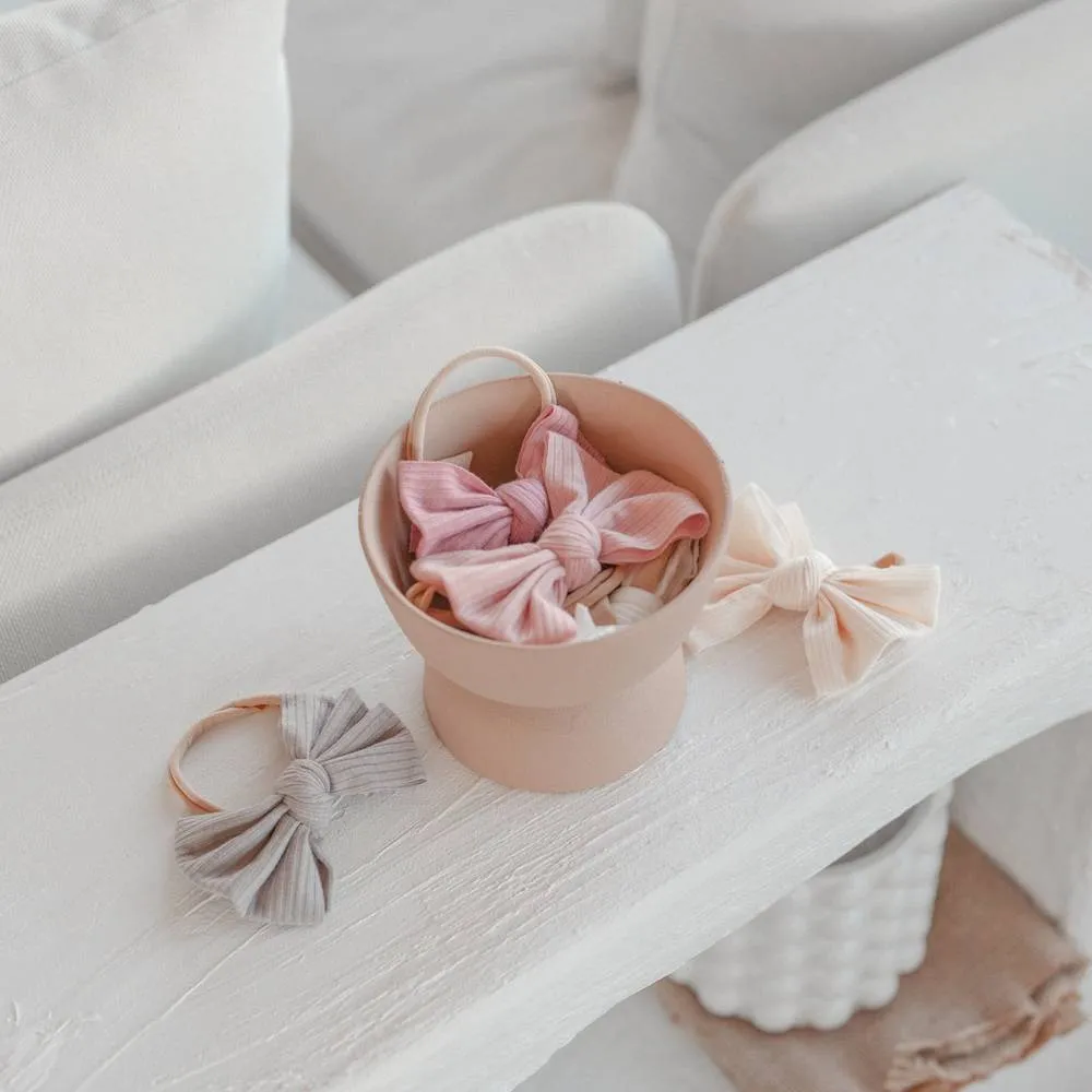 Baby Mini Textured Bow Headband in Blush