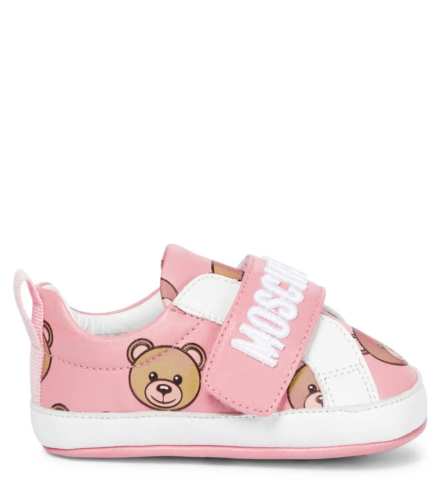 Children's leather sneakers with Moschino print, pink