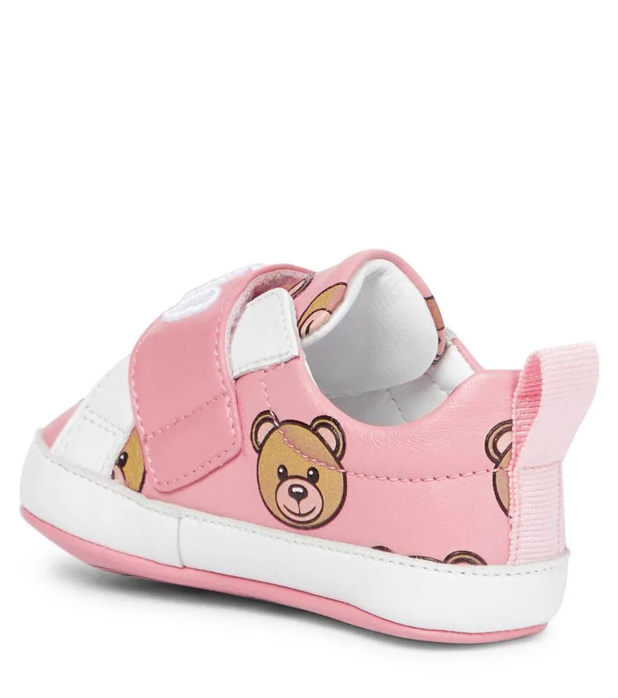 Children's leather sneakers with Moschino print, pink