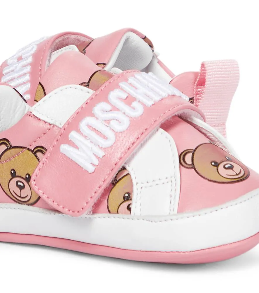 Children's leather sneakers with Moschino print, pink