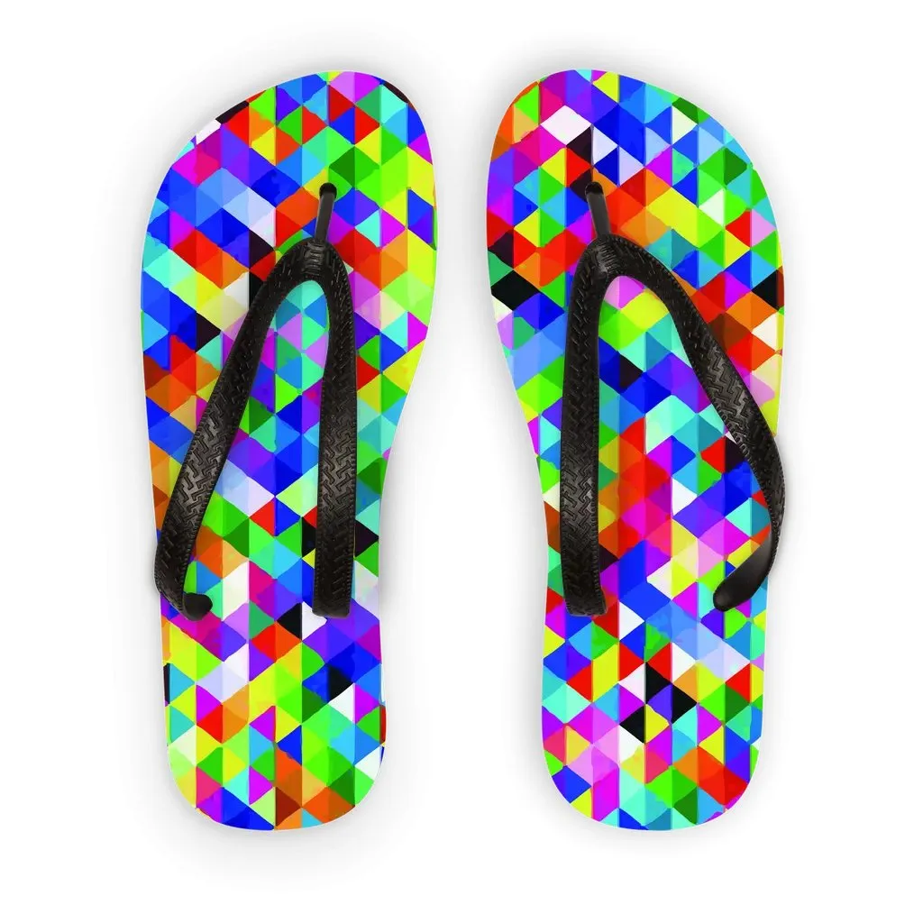 Colorful Geometric Blast Adult Flip Flops - Durable Foam, Soft Fabric Coating