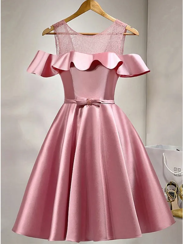 Elegant Off the Shoulder A-line Dusty-Rose Satin Short Homecoming Dresses Online, HD0651