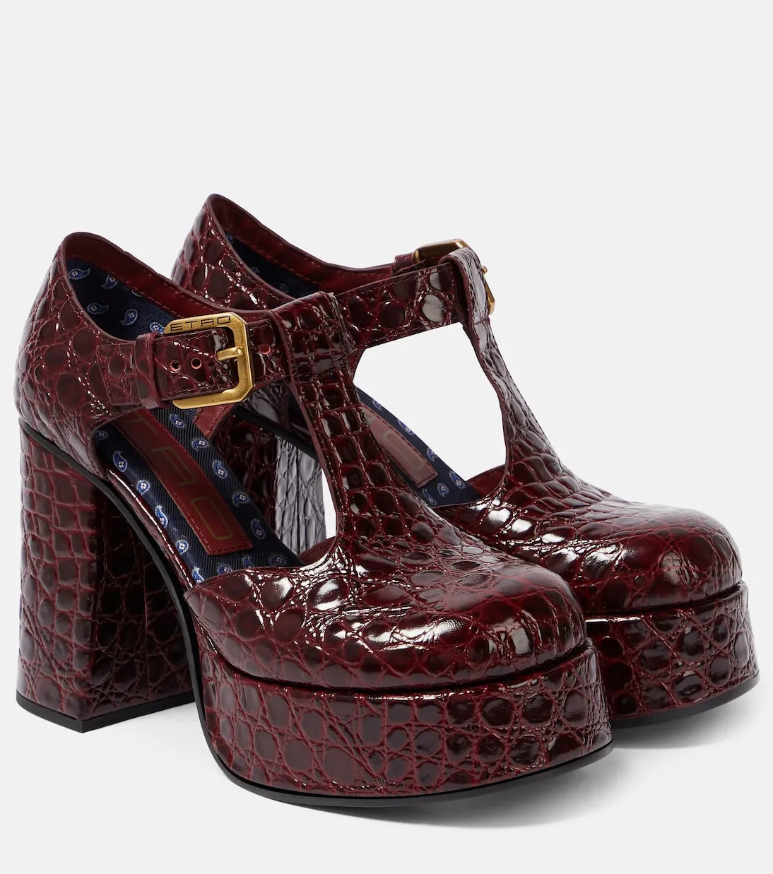 Etro croc embossed leather Mary Janes, red