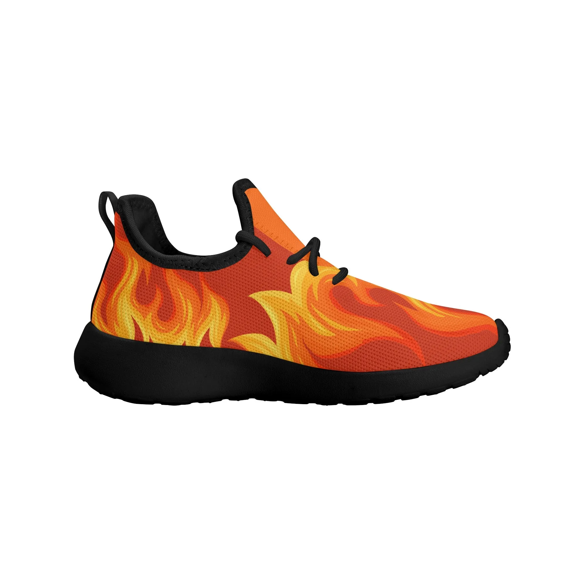 Kids Running Shoes | Mesh Knit Sneakers for kids 7-12 | Anime Slayer of Demon | Red Yellow Flames