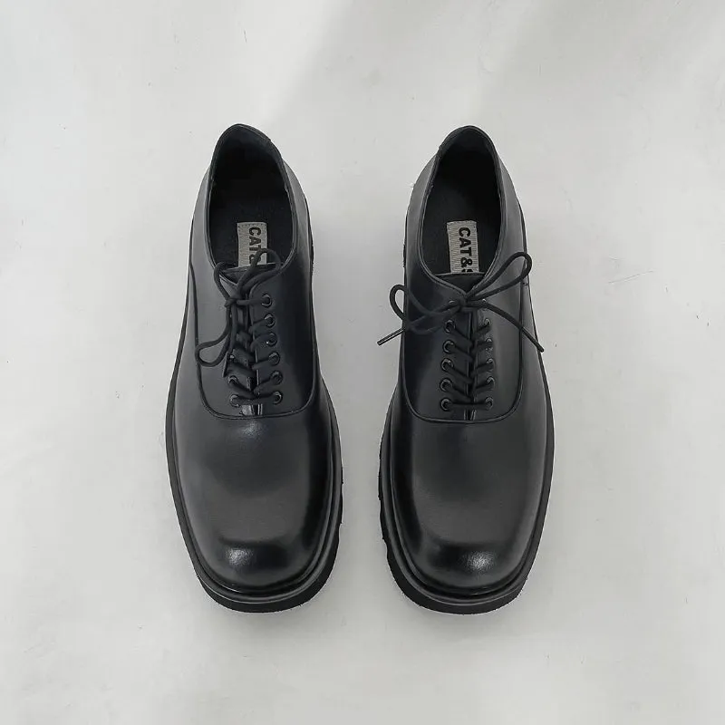 Men's Casual Lace-up Square Leather Shoes