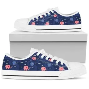 Peace And Love Elephant Low Top Shoes, Animal Print Canvas Shoes, Print On Canvas Shoes