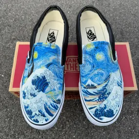 The Great Wave and Vincent Van Gogh Starry Night Vans Slip On Shoes for Women and Men