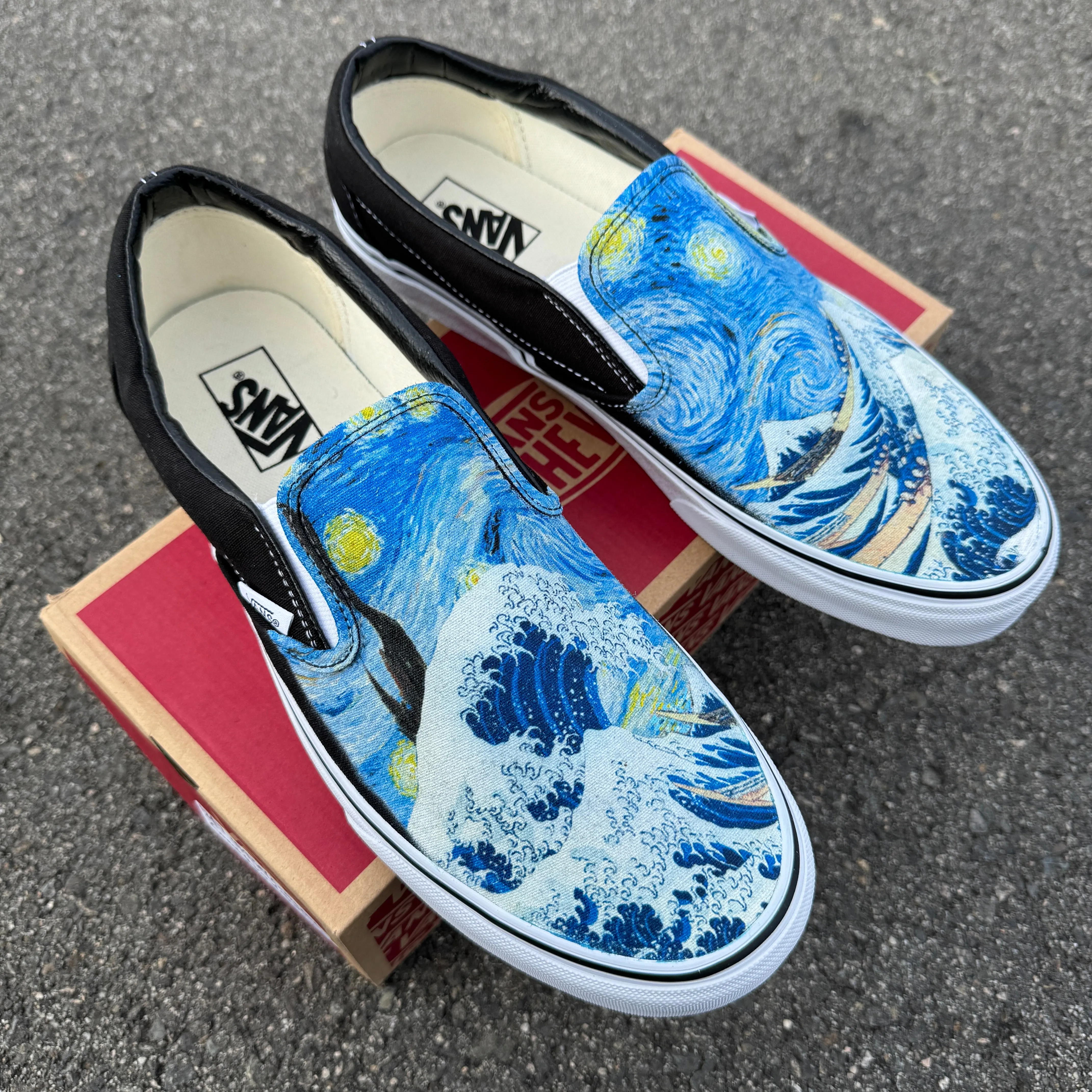 The Great Wave and Vincent Van Gogh Starry Night Vans Slip On Shoes for Women and Men