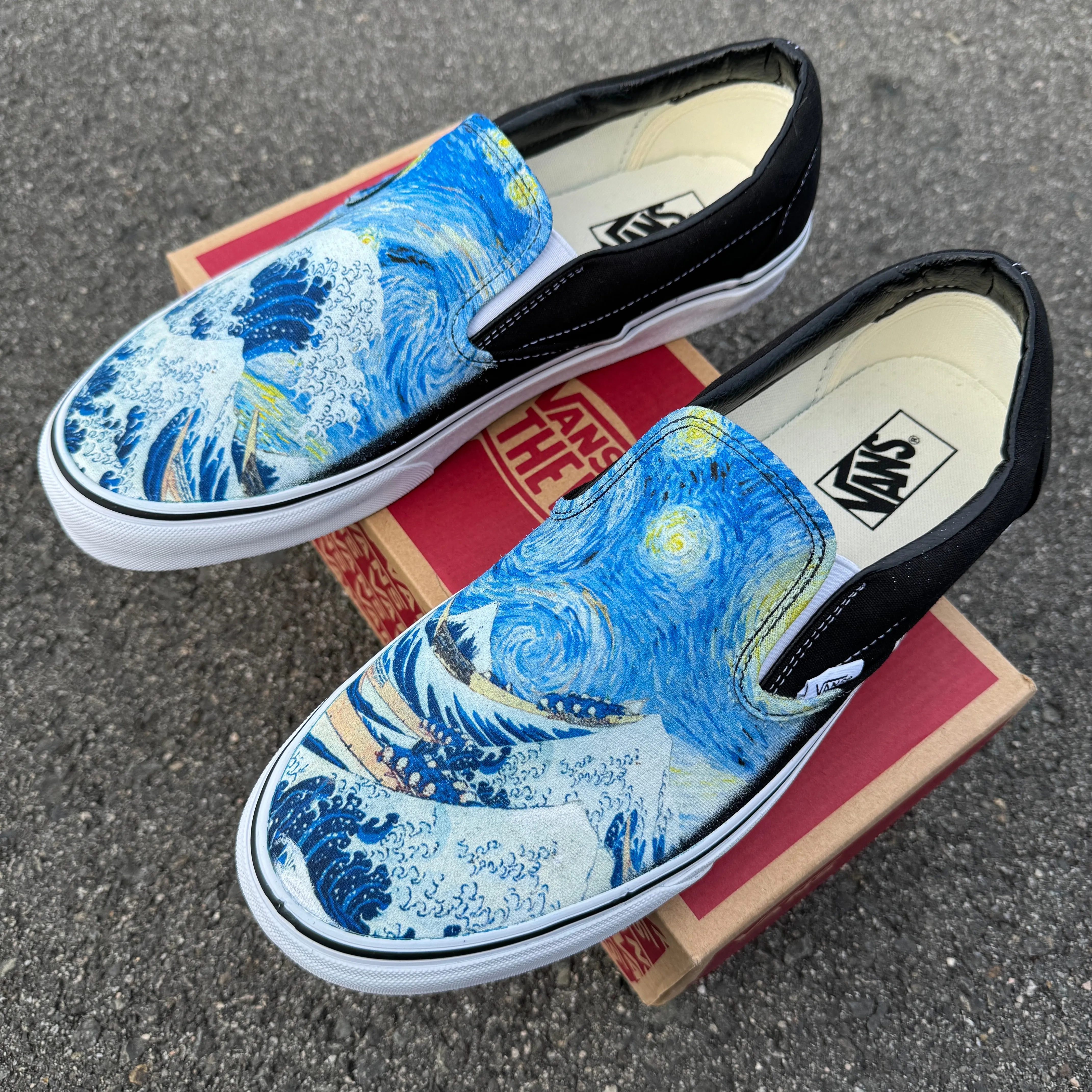 The Great Wave and Vincent Van Gogh Starry Night Vans Slip On Shoes for Women and Men