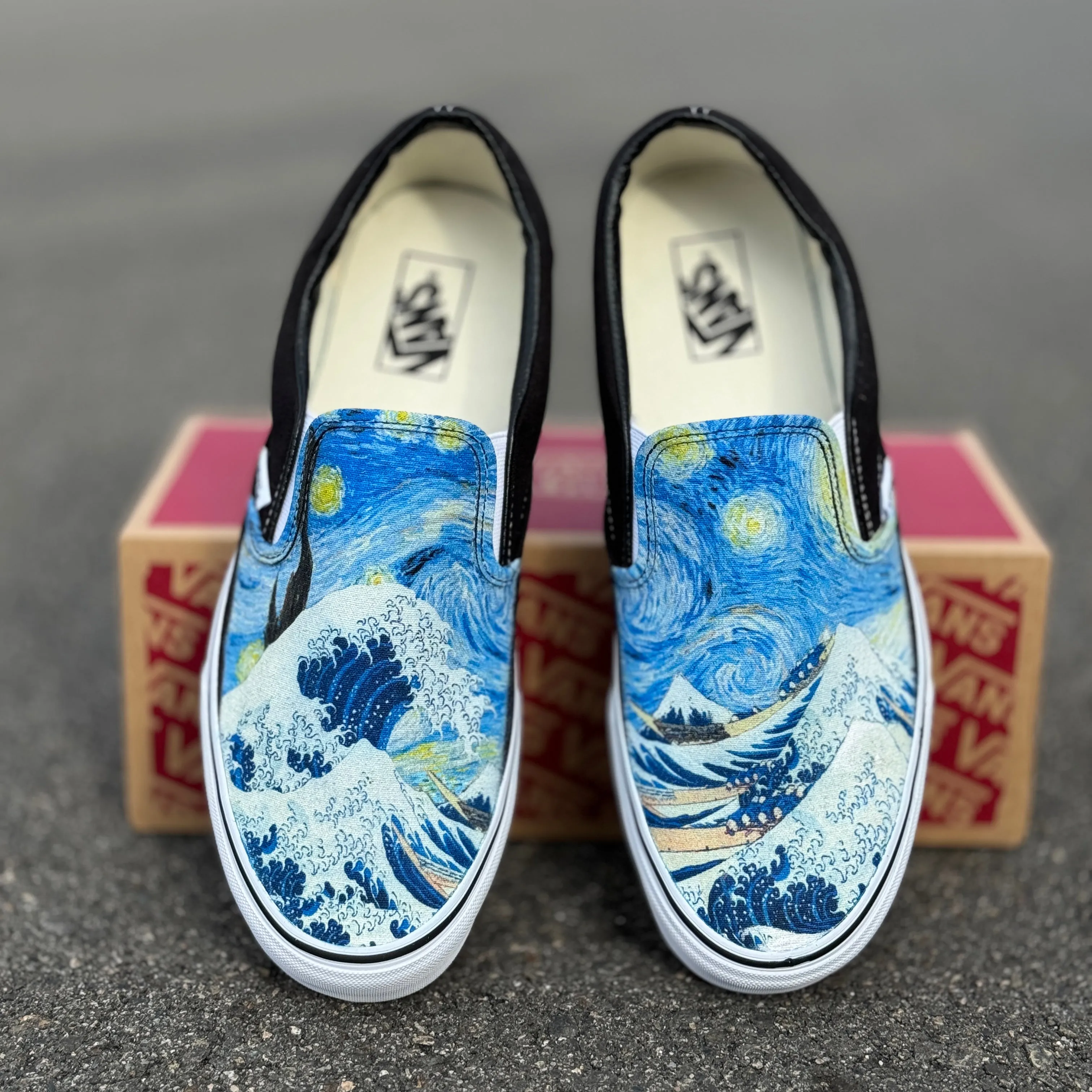 The Great Wave and Vincent Van Gogh Starry Night Vans Slip On Shoes for Women and Men