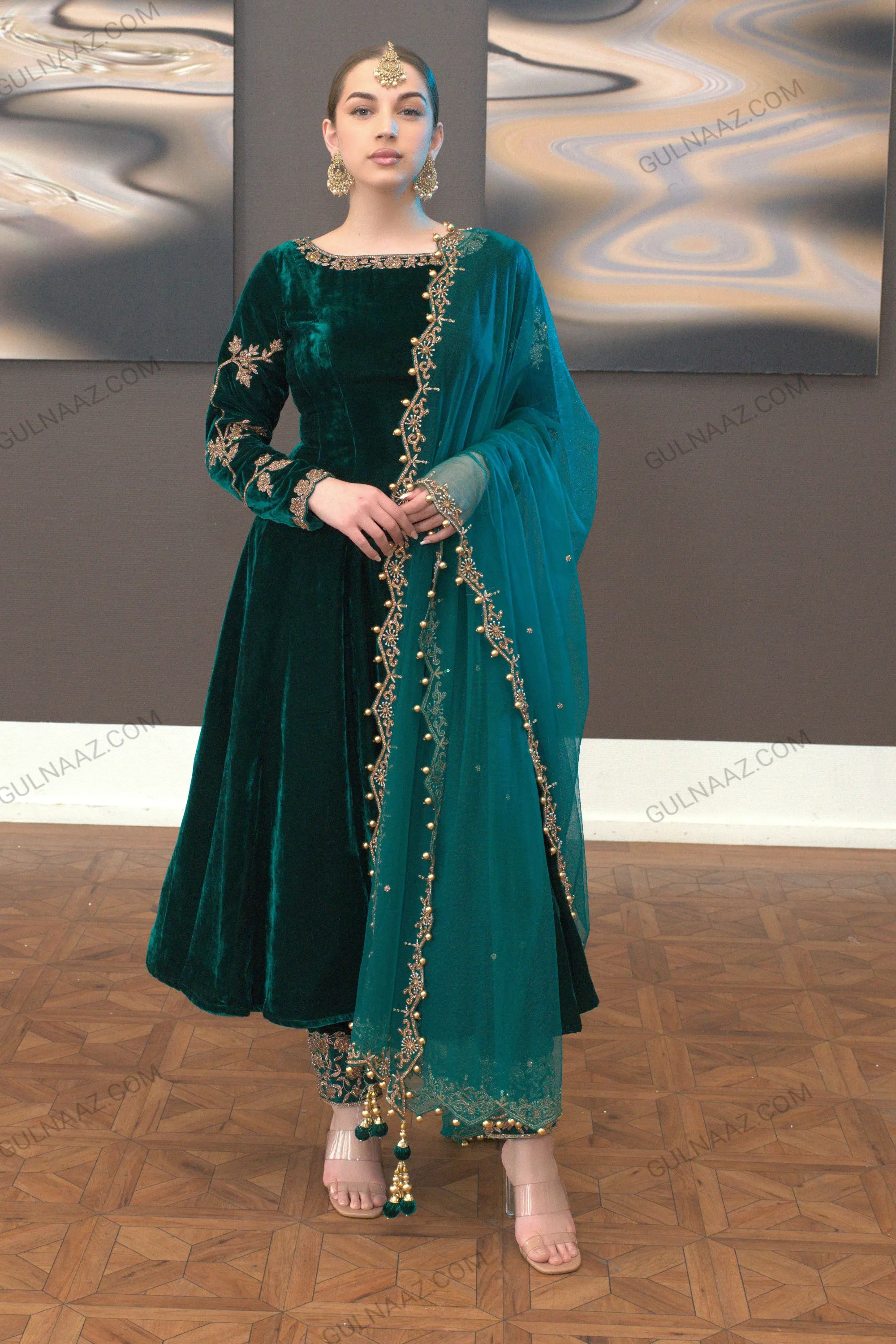 Zafira - Green Velvet Anarkali Dress