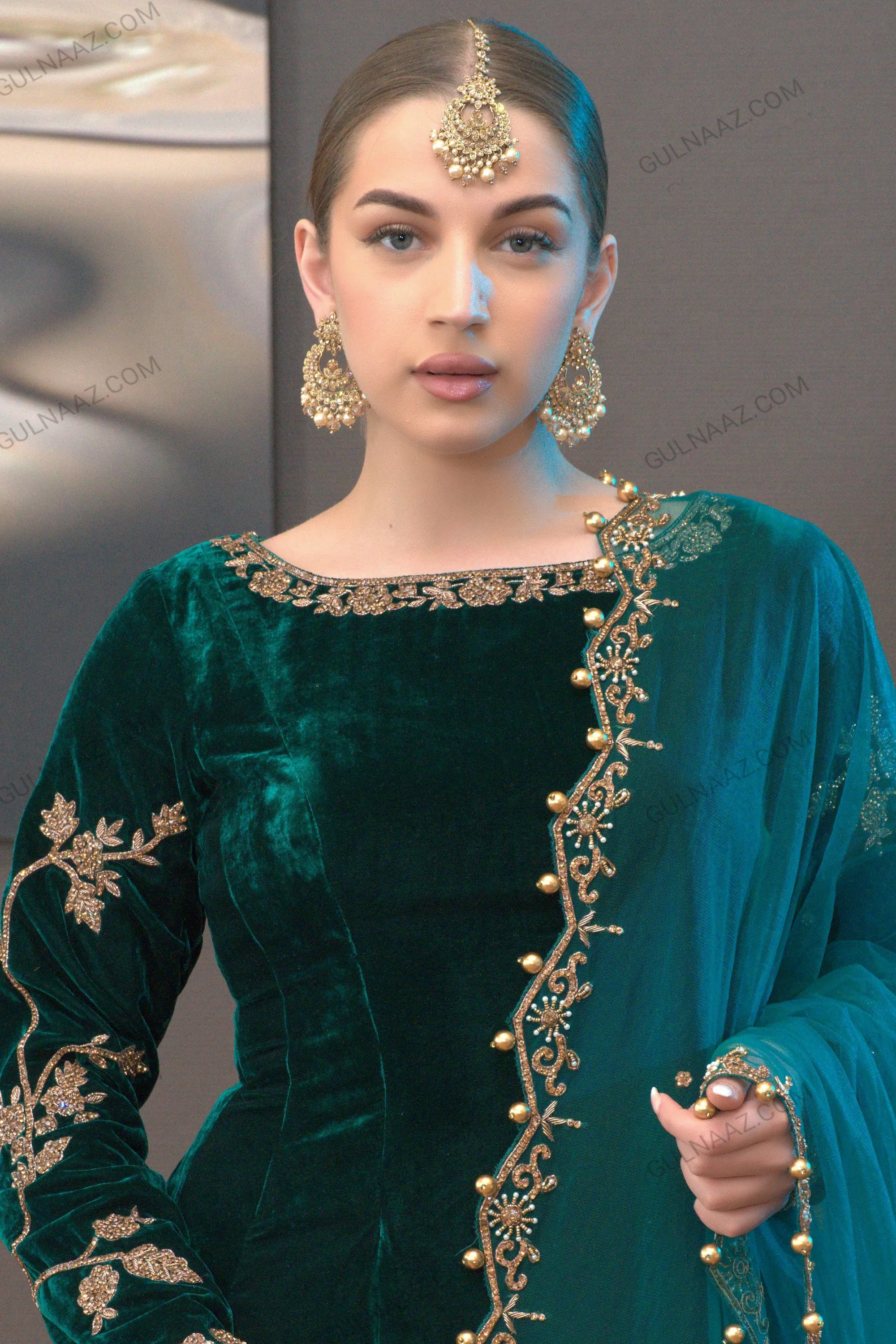 Zafira - Green Velvet Anarkali Dress