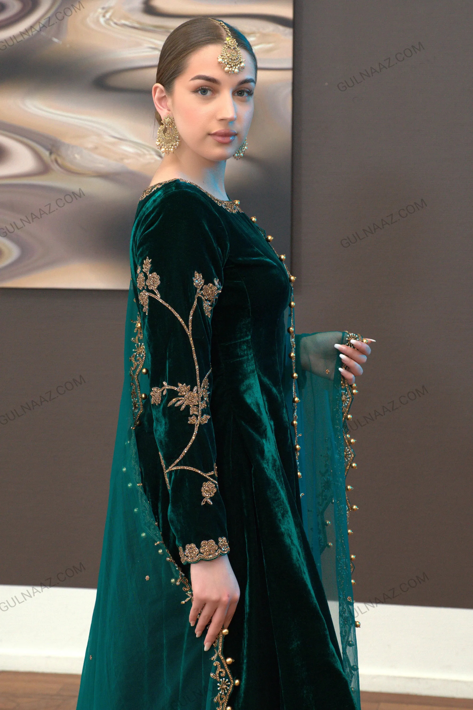 Zafira - Green Velvet Anarkali Dress